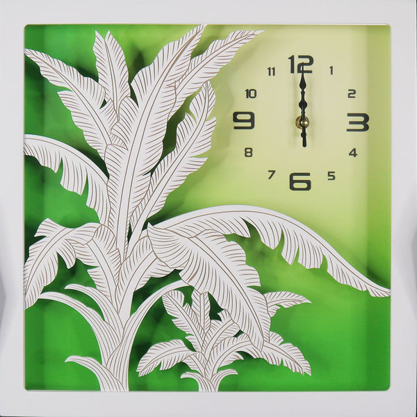 Wall Leaf Clock W/ Acrylic On Glass